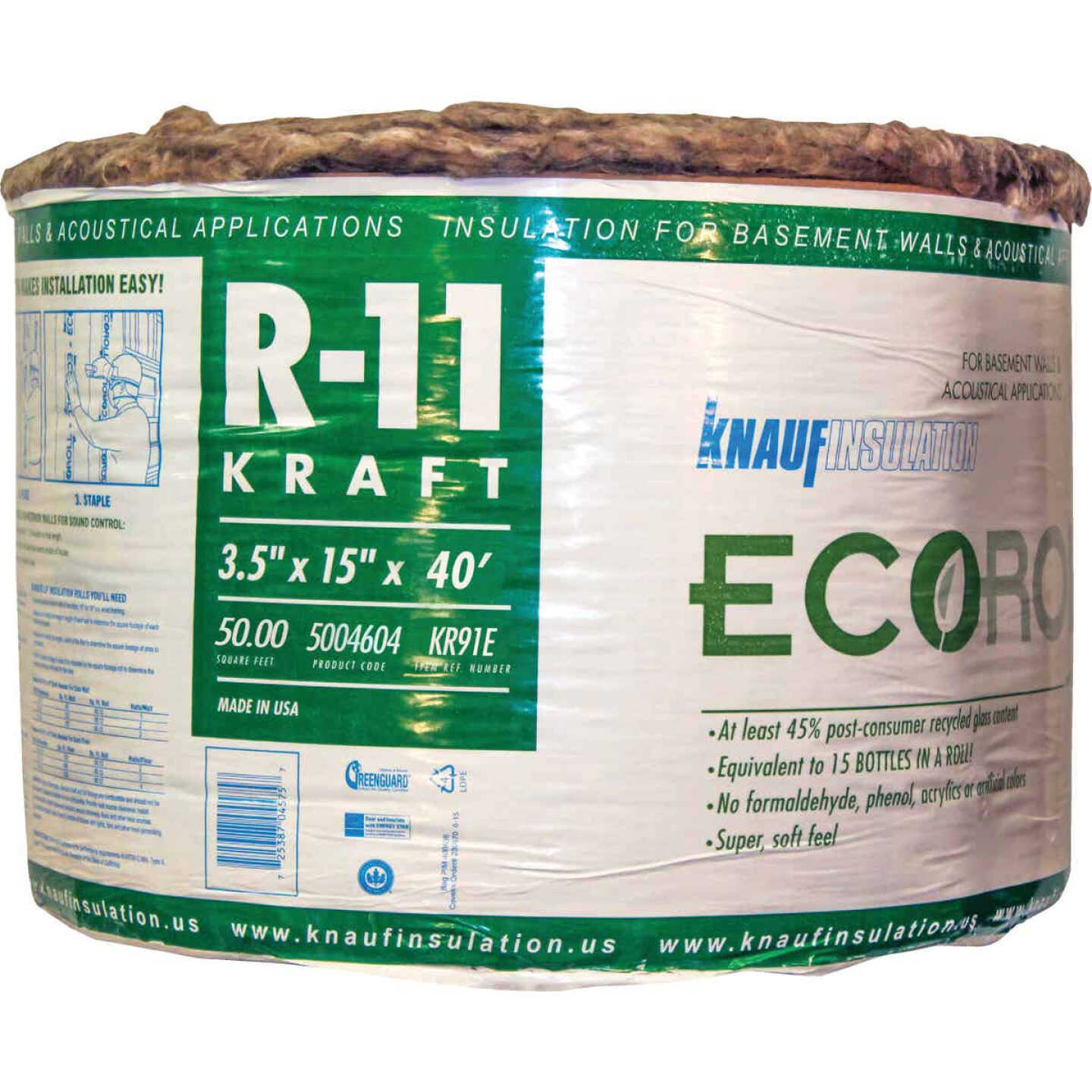 Fiberglass Insulation R11 15" 50sq' Kraft